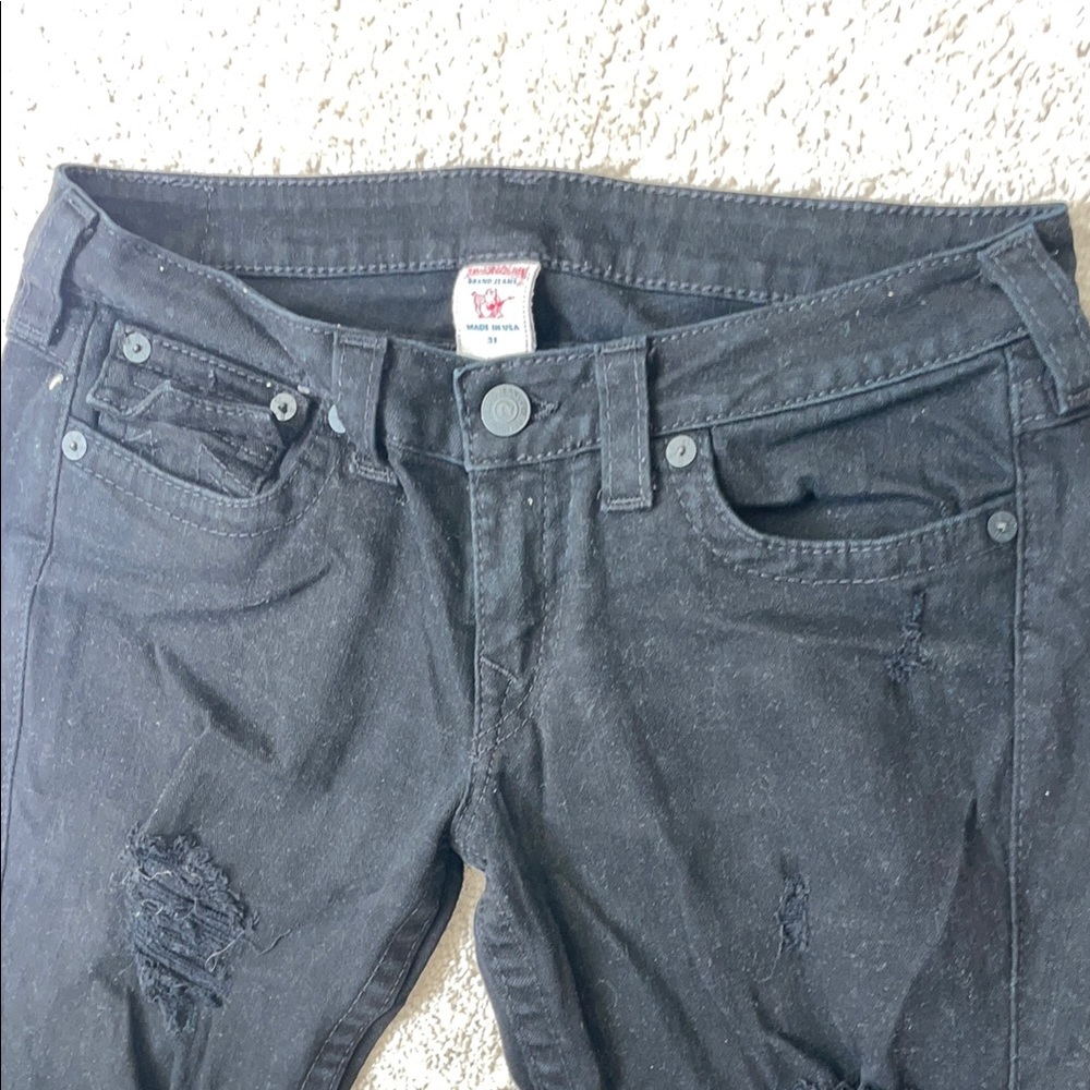 True Religion Black Distressed Skinny Jeans - Picture 3 of 5